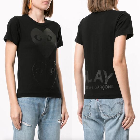 COMME des GARCONS PLAY | Double Hearts Graphic T-Shirt 'Black Black' XS - Picture 1 of 9